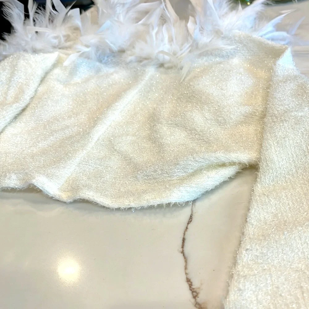 Carabella shimmering strapless dress & feather shrug. Large. Holiday dress - Picture 10 of 16